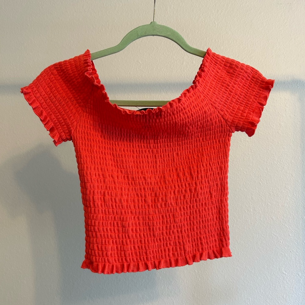Coral ruched crop top
